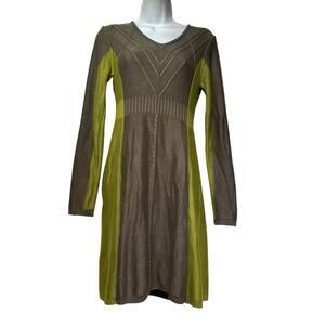 Jessica Simpson Brown Green Knit Midi V Neck Pullover Sweater Dress Size M